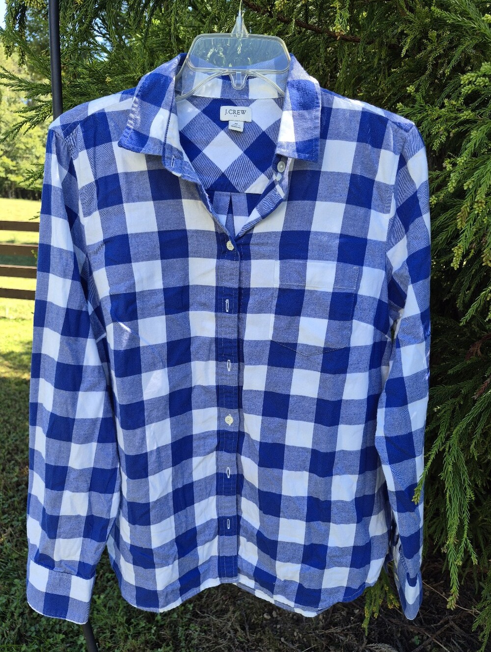 J. Crew Ladies Flamnel Blue and White Check Button-Down Shirt Medium